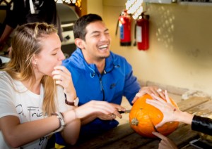 Having fun while carving Halloween pumpkins