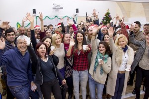 Some of our staff, teachers and English language students at our school Christmas party.