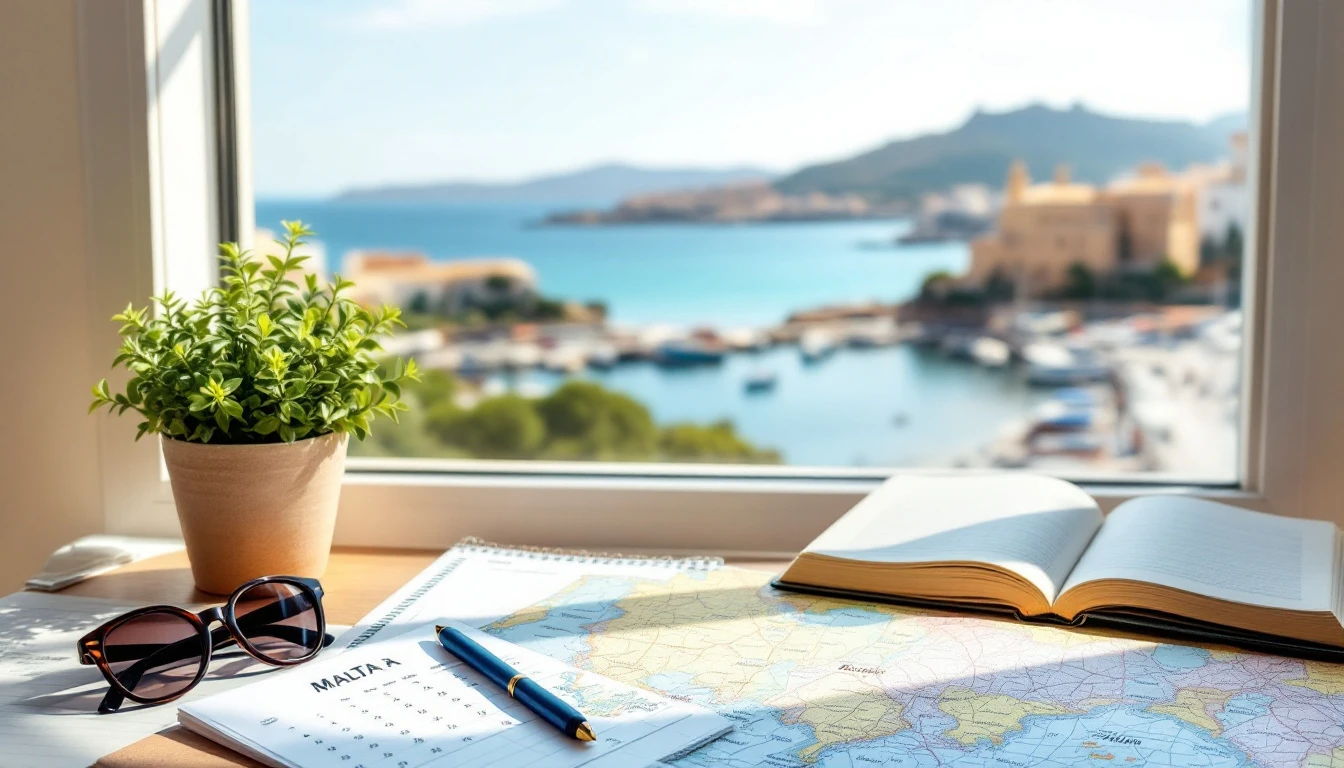 Seasonal Malta study planning with calendar and sunglasses