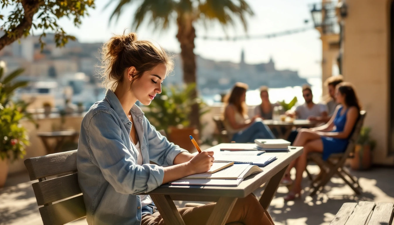 Student making notes after an English lesson in Malta