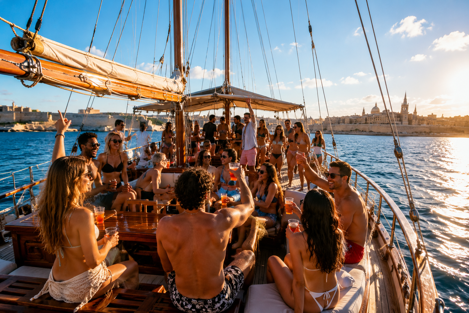 Maltalingua students on a Turkish gulet boat party in Malta