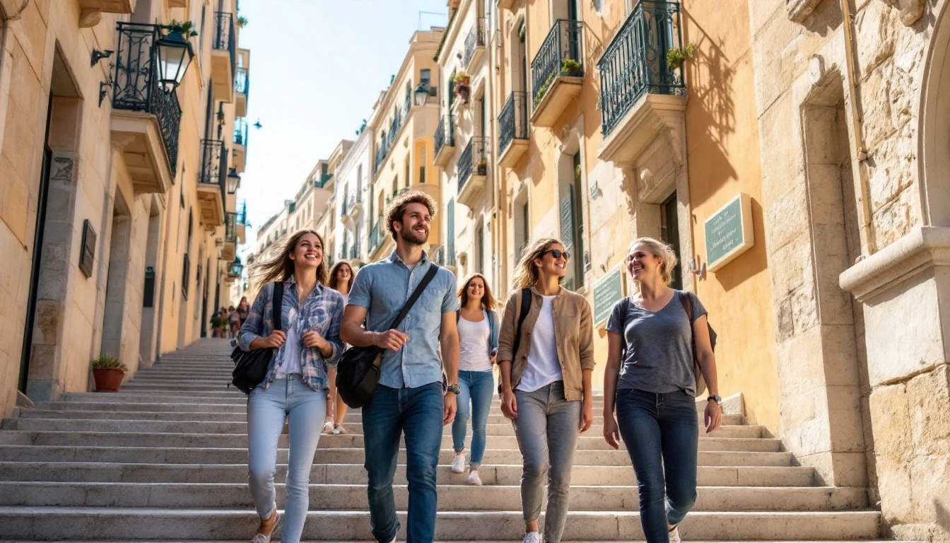 Students exploring Valletta after English class