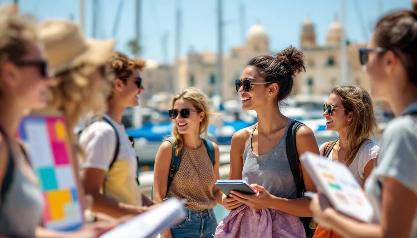 Students checking a Malta summer events calendar