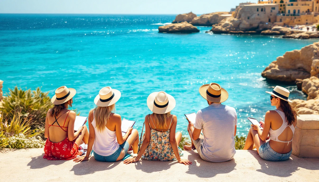 Students enjoying Malta in August near the sea