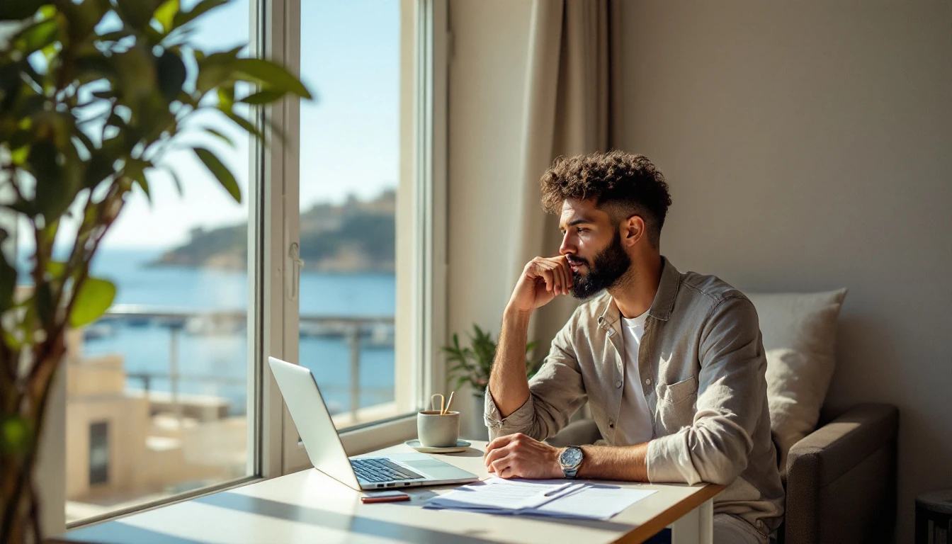 Prospective student researching English schools in Malta with checklist