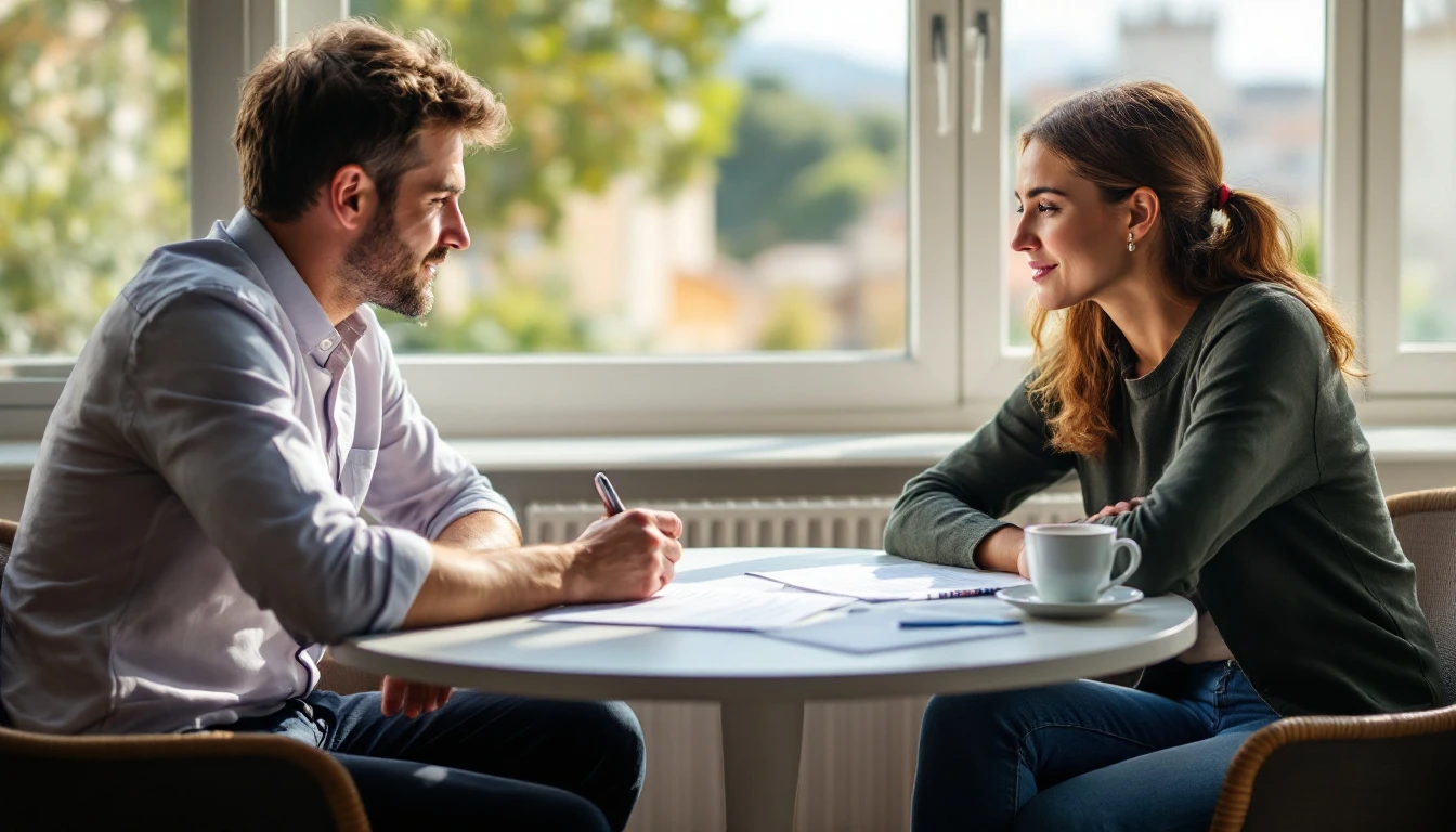 One-to-one IELTS speaking practice across a table